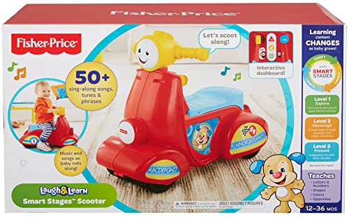 Fisher-Price Laugh & Learn Toddler Ride-On, Smart Stages Scooter, Musical Learning Toy with Motion-Activated Songs for Ages 1+ Years