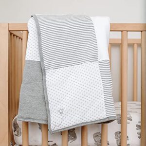 Burt's Bees Baby - Dottie Bee Reversible Quilt, 100% Organic and 100% Polyester Fill (Heather Grey)