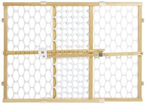 toddleroo by north states 42" wide quick fit oval mesh baby gate, made in usa: easy installation, memory feature. pressure mount. fits 26.5"- 42" wide (23"tall, sustainable hardwood & white oval mesh)