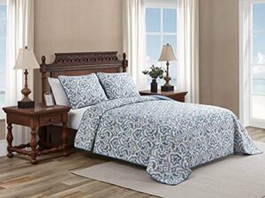 tommy bahama home quilt set reversible cotton bedding with matchin sham, all season home decor, twin, cape verde smoke grey/blue