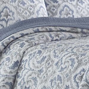 Tommy Bahama Home Quilt Set Reversible Cotton Bedding with Matchin Sham, All Season Home Decor, Twin, Cape Verde Smoke Grey/Blue