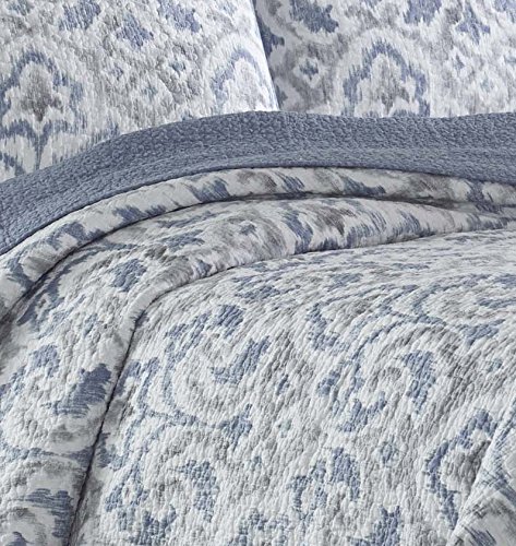 Tommy Bahama Home Quilt Set Reversible Cotton Bedding with Matchin Sham, All Season Home Decor, Twin, Cape Verde Smoke Grey/Blue