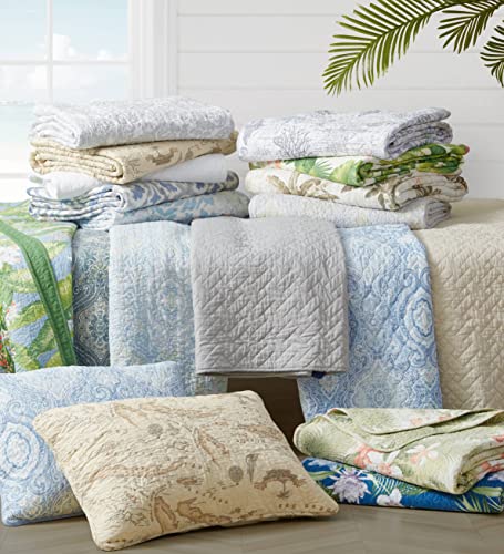 Tommy Bahama Home Quilt Set Reversible Cotton Bedding with Matchin Sham, All Season Home Decor, Twin, Cape Verde Smoke Grey/Blue