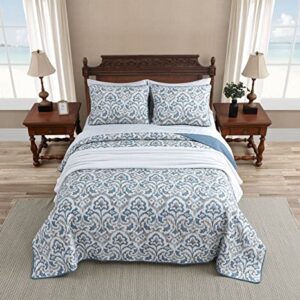 Tommy Bahama Home Quilt Set Reversible Cotton Bedding with Matchin Sham, All Season Home Decor, Twin, Cape Verde Smoke Grey/Blue