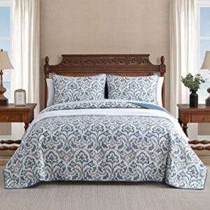 Tommy Bahama Home Quilt Set Reversible Cotton Bedding with Matchin Sham, All Season Home Decor, Twin, Cape Verde Smoke Grey/Blue