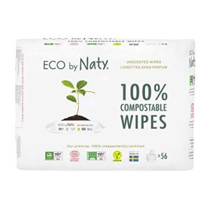 eco by naty unscented baby wipes - 100% compostable and plant-based wipes, good for babies and newborn sensitive skin,56 count (pack of 3)