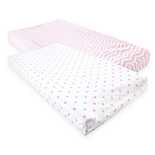 Luvable Friends Unisex Baby Fitted Changing Pad Cover, Pink Chevron Dot, One Size