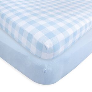 touched by nature unisex baby and toddler organic cotton crib sheet, plaid solid light blue, one size