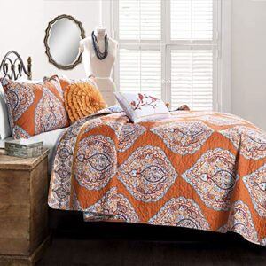 Lush Décor Harley Quilt Damask Pattern Reversible 5 Piece Bedding Set, King, Tangerine