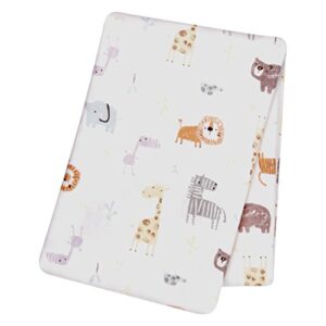 trend lab crayon jungle flannel swaddle blanket - jungle animals scatter print cotton flannel, orange, yellow, gray and white, 48 in x 48 in