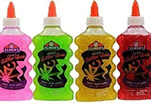 Elmer's 638458774473 Washable Glitter Glue, 6 oz Bottles-6 Colors, Green/Pink/Purple/Red/Yellow/Blue, 36 Fl Oz