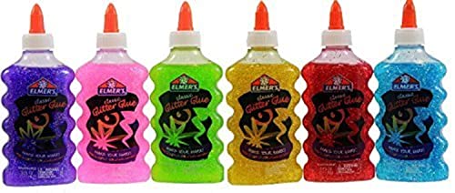 Elmer's 638458774473 Washable Glitter Glue, 6 oz Bottles-6 Colors, Green/Pink/Purple/Red/Yellow/Blue, 36 Fl Oz