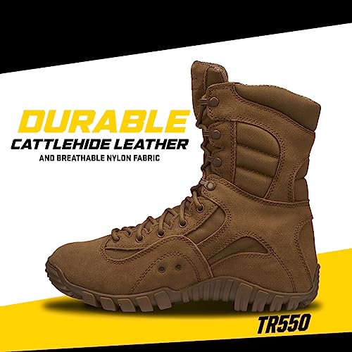 Tactical Research Khyber TR550 8 Inch Combat Boots for Men - Lightweight Hot Weather Multi-Terrain Army OCP ACU Coyote Brown Leather and Nylon with Vibram Traction Outsole, Coyote - 10.5 R