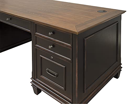 Martin Furniture Hartford Double Pedestal Shaped Desk, Brown - Fully Assembled