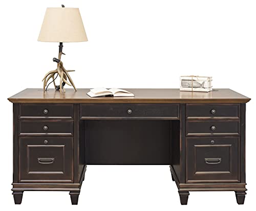 Martin Furniture Hartford Double Pedestal Shaped Desk, Brown - Fully Assembled