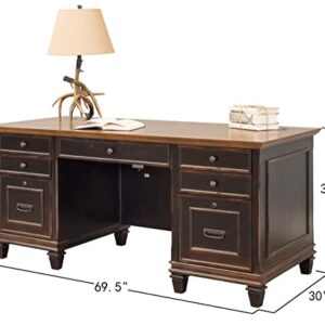 Martin Furniture Hartford Double Pedestal Shaped Desk, Brown - Fully Assembled