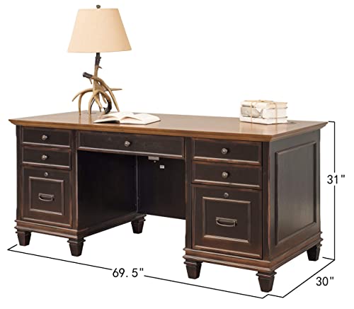 Martin Furniture Hartford Double Pedestal Shaped Desk, Brown - Fully Assembled