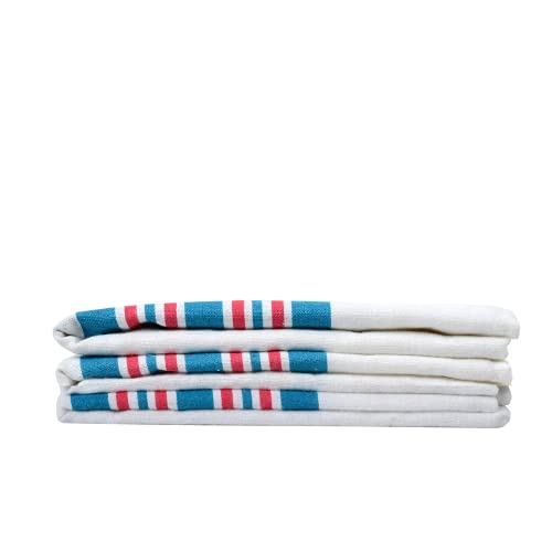 Linteum Textile (3-Pack, 30x40 in) Receiving Hospital Baby Blankets, 100% Cotton, Classic White w/Blue & Pink Stripes