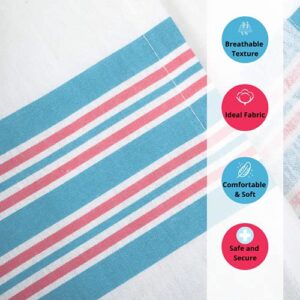 Linteum Textile (3-Pack, 30x40 in) Receiving Hospital Baby Blankets, 100% Cotton, Classic White w/Blue & Pink Stripes