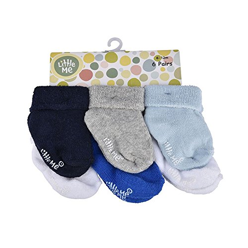 Little Me Baby Boys 6 Pack Boy Socks, Blue/White/Gray, 0-6 Months US