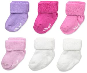 little me baby girl socks, 6 pack, 0-6 months, purple/pink/white