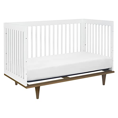 DaVinci Marley 3-in-1 Convertible Crib in White Finish and Walnut Legs, Greenguard Gold Certified