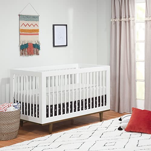 DaVinci Marley 3-in-1 Convertible Crib in White Finish and Walnut Legs, Greenguard Gold Certified