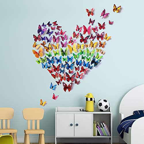 Amaonm® 72 Pcs 6 Packages Beautiful 3D Butterfly Wall Decals Removable DIY Home Decorations Art Decor Wall Stickers & Murals for Babys Bedroom Tv Background Living Room (Colorful, Six Color)