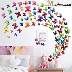 Amaonm® 72 Pcs 6 Packages Beautiful 3D Butterfly Wall Decals Removable DIY Home Decorations Art Decor Wall Stickers & Murals for Babys Bedroom Tv Background Living Room (Colorful, Six Color)