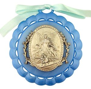 moulded crib medal with guardian angel for baby nursery room decor, 3 1/4 inch (blue)