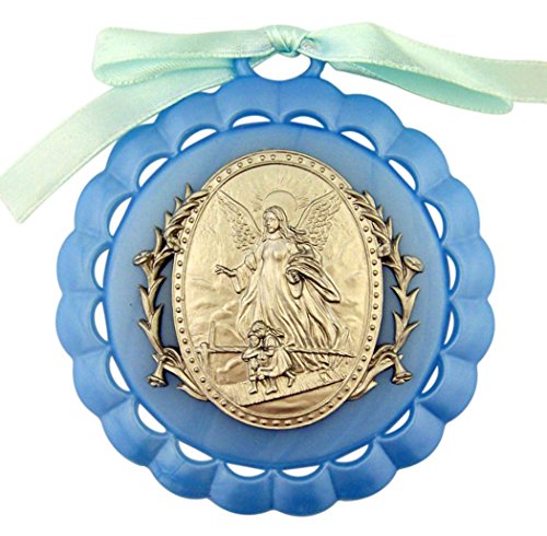 Moulded Crib Medal with Guardian Angel for Baby Nursery Room Decor, 3 1/4 Inch (Blue)