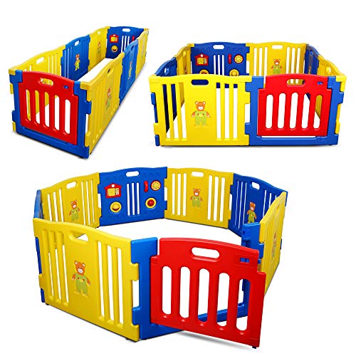 Kidzone Baby Playpen Kids 8 Panel Safety Play Center Yard Home Indoor Outdoor Pen Play Pen Children Activity (Blue)