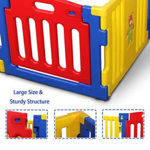 Kidzone Baby Playpen Kids 8 Panel Safety Play Center Yard Home Indoor Outdoor Pen Play Pen Children Activity (Blue)