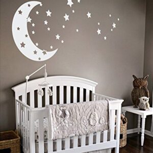 Moon and Stars Night Sky Vinyl Wall Art Decal Sticker Design for Nursery Room DIY Mural Decoration (White, 22x49 inches)