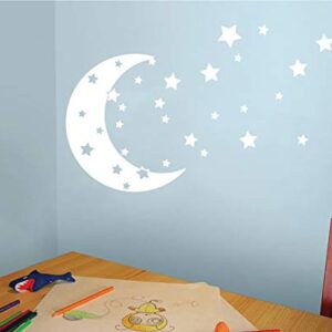 Moon and Stars Night Sky Vinyl Wall Art Decal Sticker Design for Nursery Room DIY Mural Decoration (White, 22x49 inches)