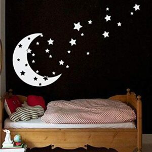 Moon and Stars Night Sky Vinyl Wall Art Decal Sticker Design for Nursery Room DIY Mural Decoration (White, 22x49 inches)