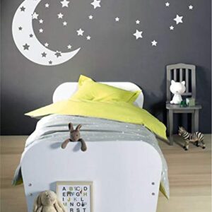 Moon and Stars Night Sky Vinyl Wall Art Decal Sticker Design for Nursery Room DIY Mural Decoration (White, 22x49 inches)