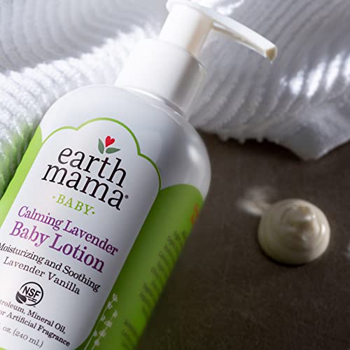 Earth Mama Calming Lavender Baby Lotion | Nourishing Organic Calendula + Rooibos for Sensitive Skin, 8 Fl Oz