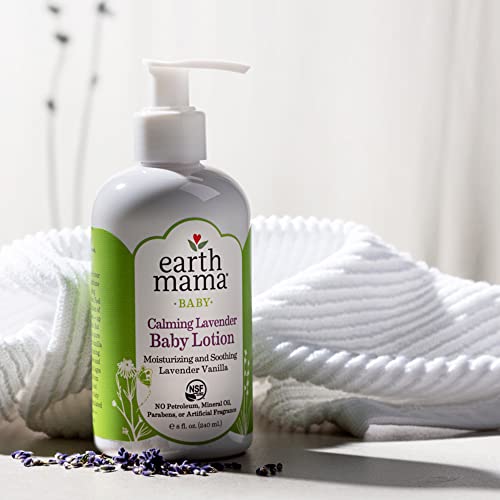 Earth Mama Calming Lavender Baby Lotion | Nourishing Organic Calendula + Rooibos for Sensitive Skin, 8 Fl Oz