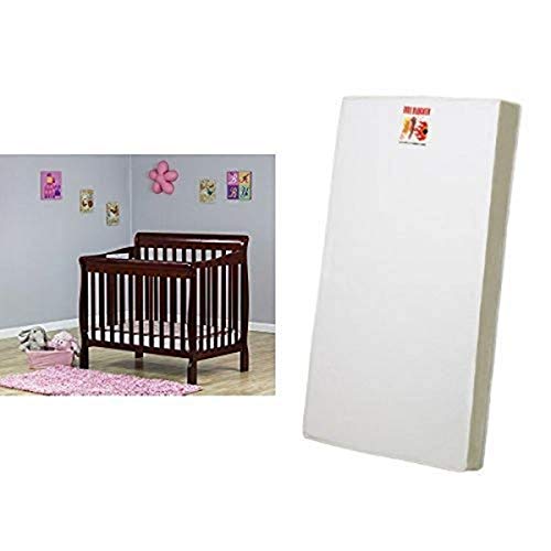 Dream On Me 3 in 1 Aden Convertible Mini Crib, Cherry and 3 Portable Crib Mattress, White