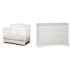 delta children emery 4-in-1 crib, white and children bentley six drawer dresser, white