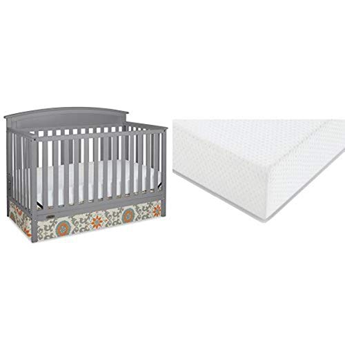 Graco Benton Convertible Crib + Graco Premium Foam Crib and Toddler Bed Mattress, Pebble Gray