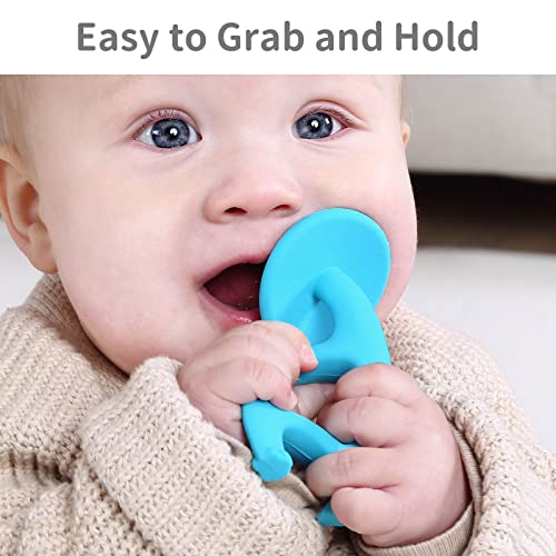 Baby Teething Toys for Babies 3-12 Months with Attachment to Clip, Mombella Elephant Baby Teether Toys 6 Month Old, Soft Silicone Infant Chew Toy 9 Months Teething Relief, Ideal Newborn Gifts, Blue