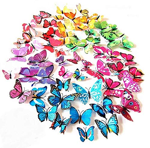 ElecMotive 72 Pcs 6 Packs Beautiful 3D Butterfly Wall Decals Removable DIY Home Decorations Art Decor Wall Stickers & Murals for Babys Bedroom TV Background Living Room (72 pcs in 6 Colors)