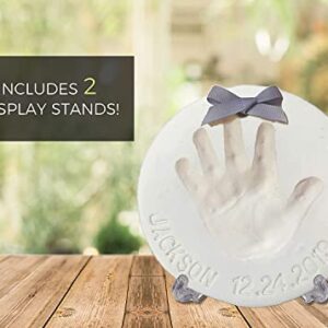 Baby Handprint Footprint Keepsake Ornament Kit (Makes 2) - Bonus Stencil for Personalized Christmas, Newborn, New Mom & Shower Gifts. 2 Easels! Non-Toxic Clay, Air-Dries Light & Soft, Won't Crack.