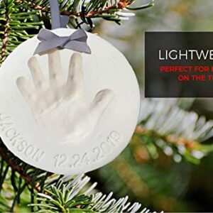 Baby Handprint Footprint Keepsake Ornament Kit (Makes 2) - Bonus Stencil for Personalized Christmas, Newborn, New Mom & Shower Gifts. 2 Easels! Non-Toxic Clay, Air-Dries Light & Soft, Won't Crack.