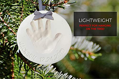 Baby Handprint Footprint Keepsake Ornament Kit (Makes 2) - Bonus Stencil for Personalized Christmas, Newborn, New Mom & Shower Gifts. 2 Easels! Non-Toxic Clay, Air-Dries Light & Soft, Won't Crack.