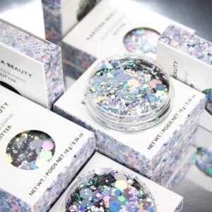 KARIZMA Holographic Silver Body Glitter. 10g Chunky Face Glitter, Hair Glitter, Eye Glitter and Body Glitter for Women. Rave Glitter, Festival Accessories, Cosmetic Glitter Makeup. Loose Glitter Set