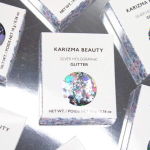 KARIZMA Holographic Silver Body Glitter. 10g Chunky Face Glitter, Hair Glitter, Eye Glitter and Body Glitter for Women. Rave Glitter, Festival Accessories, Cosmetic Glitter Makeup. Loose Glitter Set