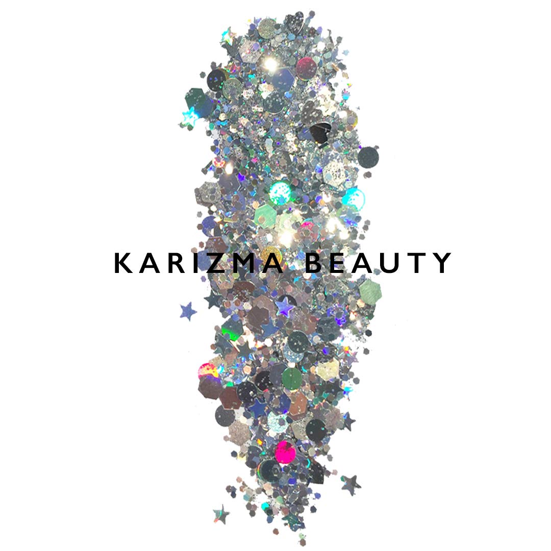 KARIZMA Holographic Silver Body Glitter. 10g Chunky Face Glitter, Hair Glitter, Eye Glitter and Body Glitter for Women. Rave Glitter, Festival Accessories, Cosmetic Glitter Makeup. Loose Glitter Set